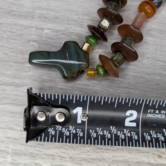 Multicolor Stone Beaded Necklace with Cross Pendant Hook Closure - Picture 11 of 11